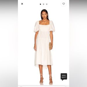 NEW Revolve MinkPink Azalea Ivory Linen Blend Puff Sleeve Dress